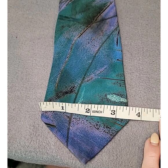 VTG Mario Valentino Silk Necktie Mod Geo Retro Blue Green Purple 54.5"x3.5" GVC - Picture 2 of 4